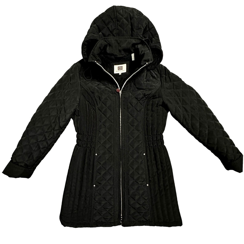 Laundry by Design Black Quilted‎ Hooded Parka Jacket Women's Size Small Full Zip